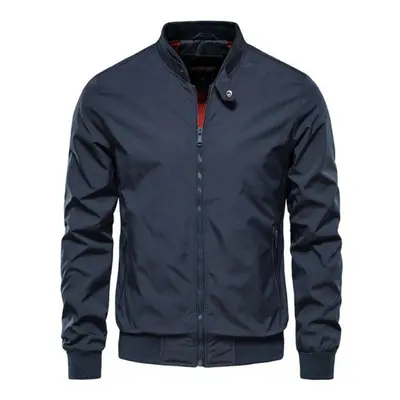 (navy blue, Asia 65-72kg) Aiopeson New Autumn Solid Color Baseball Jacket Men Casual Stand Colla