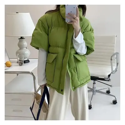 (green, M) Cotton Padded Puffer Vest Half Sleeve Down Winter Fashion Loose Tide Casual Jacket Wo