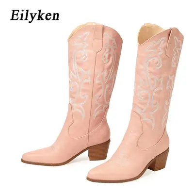 (pink, 40) Eilyken Retro Autumn Winter White Knee High Boots Big Size Women Comfy Walking Female