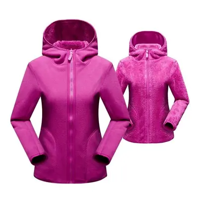 (rose red, 3XL) Unisex Reversible Hoodie Women Pullover Sweatshirts Winter Warm Polar/coral Flee