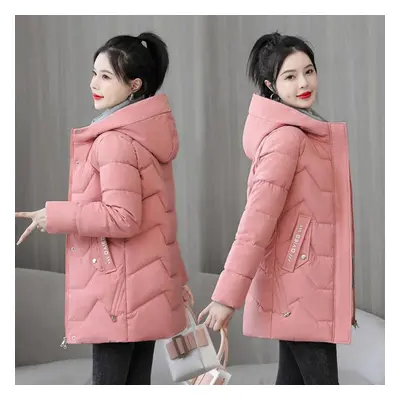 (pink, L) New Cotton Jacket Women&apos;s Medium-length Down Cotton Jacket Thickened Warm Women&a