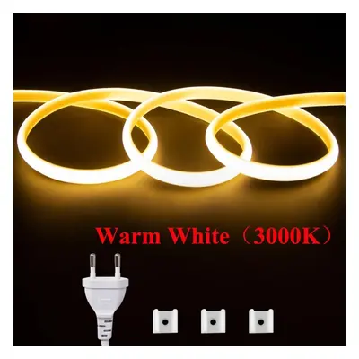 (warm white, 17M) Ac 220v Cob Led Strip Neon Light Power Plug Kit High Density 288led/m Linear L