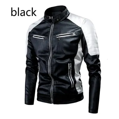 (black, XL) Warm Leather Jacket Jacket Men Tops Men&apos;s Casual Motorcycle Stitching Wool Leat