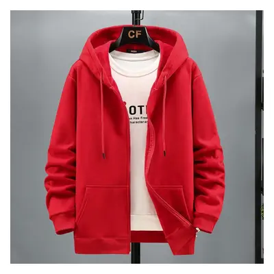 (red, XXXL) Plus Size Hoodie Men Autumn Winter Fleece Hoodies Solid Color Jacket Hoodies Big Siz