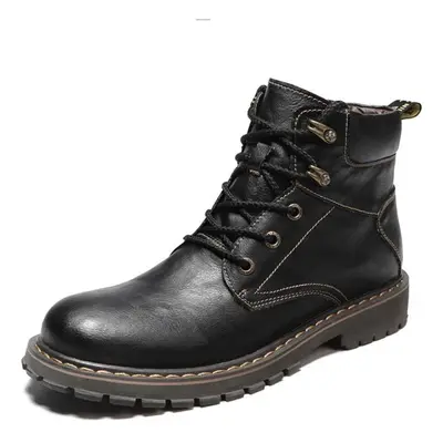 (black, 46) Men&apos;s High-top Boots Casual Leather Shoes Large Size