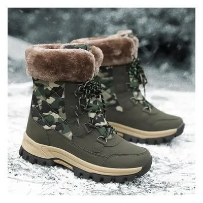 (camouflage, 38) Tuinanle Women White Snow Boots Winter Plush Black Warm Mid-calf Boots Ladies W