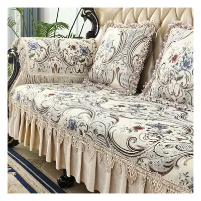 (beige, Seat cover 100*180) Vintage Chenille Sofa Cover 2 Seater Jacquard Couch Slipcovers Europ