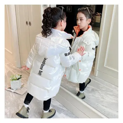 (white, 150) Winter Down Jacket For Girls Coat Fashion Shiny Waterproof Hooded Children&apos;s O