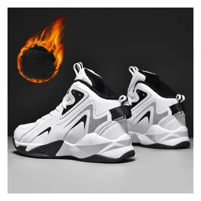 (white, 43) Men&apos;s Large Size Plus Velvet Warm Sports Shoes Fitness Jogging Running Leather 