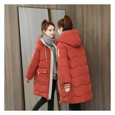 (red, XXL) Women Winter Warm Coat Fashion Hooded Down Jacket Cotton Padded Long Female Zipper Ou