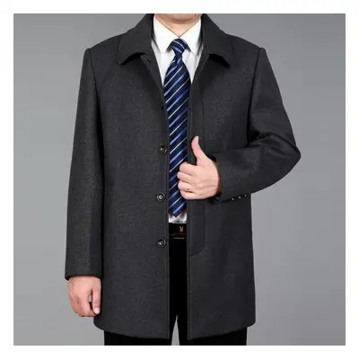 (dark grey, M) Men Woolen Coat Autumn Mens Wool Coat Men Pea Coat Winter Long Jackets Overcoat T