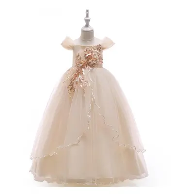 (champagne, 160CM) Summer Lace Wedding Girls Dress Prom Gowns Party Bridesmaid Princess Kids Dre