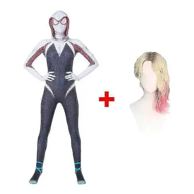 (Costume, 150) Spider Gwen Cosplay Wig Spiderman Bodysuit Superhero Gwen Stacy Spider Costume Ju