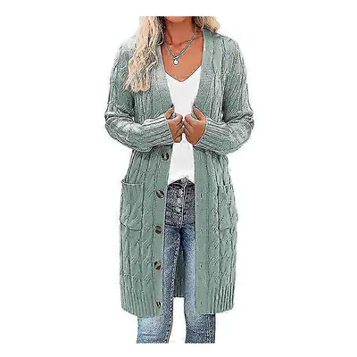 (xl, green) Women's Fashion Long Sleeve Loose Long Ladies Thick Knit Cardigan