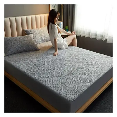 (grey, 100x200x30cm 1pc) Solid Color Quilted Embossed Waterproof Mattress Protector Fitted Sheet