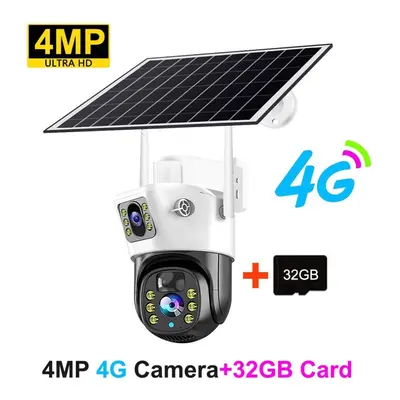 (4MP+32GB Card) 4g Sim Camera Solar 8mp 4k Outdoor Low Powered Video Cam Night Vision Two Way Au