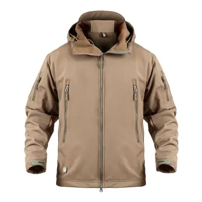 (khaki, XS) Soft Shell Waterproof Military Jacket Men Winter Warm Outdoor Hiking Hooded Camoufla