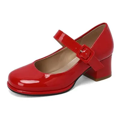 (red, 46) Patent Pu Leather Orange Red Closed Toe Women Pumps Big Size 48 Mature Lady Office Sho