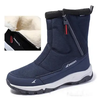 (blue, 44) Men&apos;s Newest Winter Mid-calf Boots Wool Plush Warm Snow Boots Waterproof Winter 