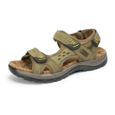 (light green, 41) New Fashion Summer Leisure Beach Men Shoes High Quality Genuine Leather Sandal