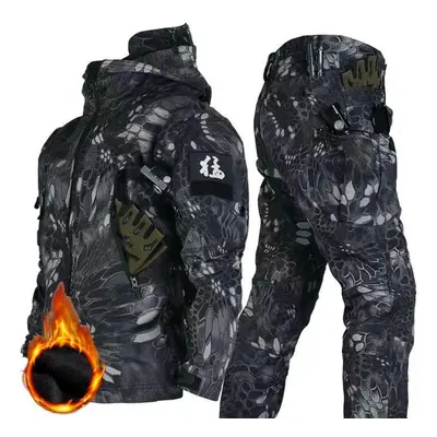 (forest camouflage, S) Men&apos;s Winter Autumn Fleece Jackets Tactical Waterproof Suits Outdoor