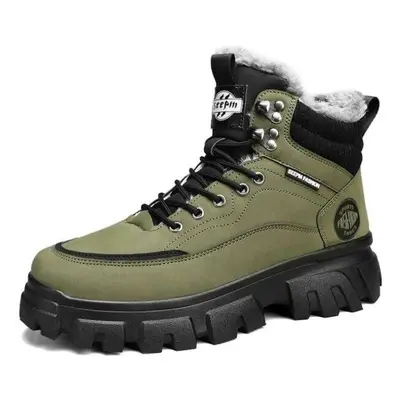 (green, 43) Men Tactical Winter Boots Mens Casual Ankle Winter Shoes High Top Platform Leather O