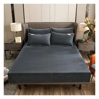 (dark gray, Bed sheet (220x200x25cm)) 1pc Flannel Bed Sheet With Elastic Band For Winter Soft Wa