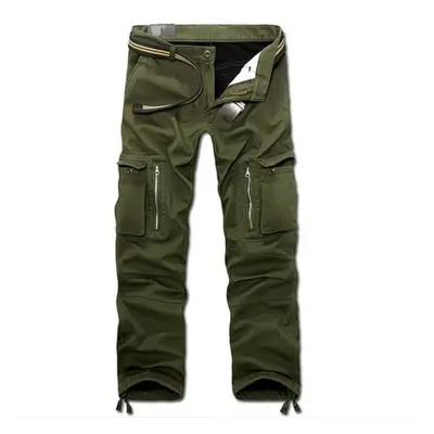 (army green, 34) Winter Men&apos;s Trousers Casual Pants Velvet Warm Frock Loose Fashion Plus Si