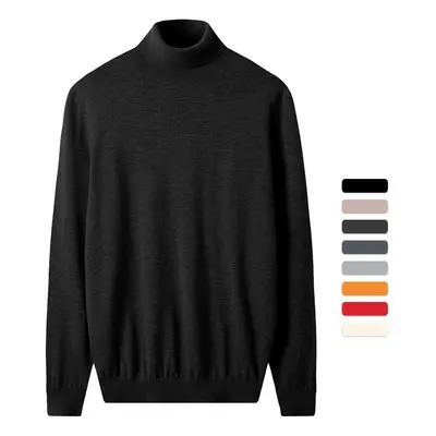 (black, M) Men Turtleneck Sweater Autumn Winter Merino Pure Wool Warmknitted