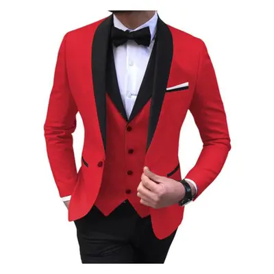 (red, 3XL) Men&apos;s Suit Three Piece Business Suit Groom Best Man Suit Suit Dress Performance 