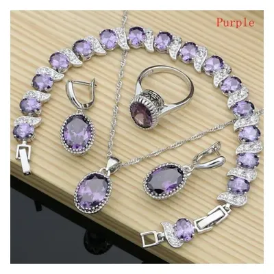 (purple, 5.5) Natural Silver Jewelry Red Birthstone Charm Jewelry Sets Women Earrings/pendant/ne