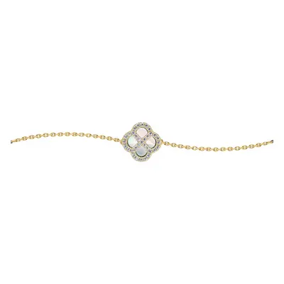 Jewelco London Gold-plated Sterling Silver CZ Mother of Pearl Clover Kiss Lucky Charm Bracelet 6