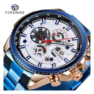 (brandeis blue) Forsining2022 New Three-disc Sports Automatic Mechanical Strap Calendar Men&apos