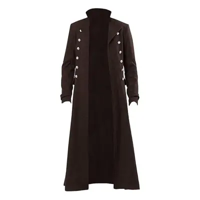 (brown, L) Medieval Steampunk Retro Gothic Coat Windbreaker Jacket Victorian Uniform Long Sectio