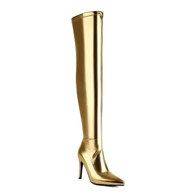 (gold, 46) Krazing Pot Pu Autumn Winter Shoes Stiletto High Heels Super Size Sexy Stovepipe Boot