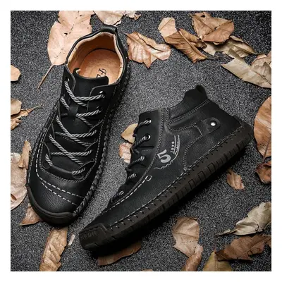 (black, 44) Men Winter Leather Warm Comfortable Footwear Fur Waterproof Ankle Boots Lace Up Shoe