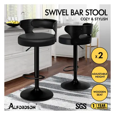 ALFORDSON 2x Bar Stool Kitchen Swivel Chair Wooden Leather Ramiro All Black