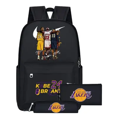 (3, pcs) NBA Lakers Logo School Bag Pcs School Bag Lunch Bag Pencil Case Set Children's Gift