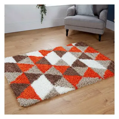 (160x230cm) Beige Orange Cream Geometric 5cm Large Shaggy Rugs