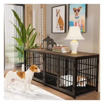 (Black, Large x x 74cm) Heavy Duty Dog Kennel Wooden Dog Crate Puppy Cage End Table