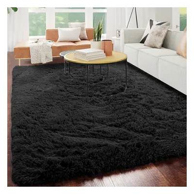 (Black, 160cm x 230cm (5ft 3" x 7ft 6")) Large Shaggy Rug Thick Pile Door Mat Runner Carpet