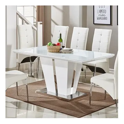 Memphis Large High Gloss Dining Table In White With Glass Top