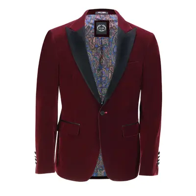 (46, Burgundy) Mens Velvet Tuxedo Dinner Jacket Retro Smoking Coat Formal Tailored Fit Blazer