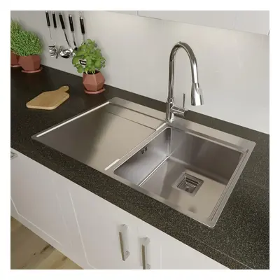 Sauber Stainless Steel Inset Kitchen Sink Single Bowl Square LH Drainer Waste