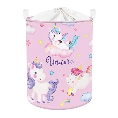 45L Cartoon Pink Unicorn Laundry Hamper Dreamy Rainbow Laundry Basket for Girls Room Round Toy C