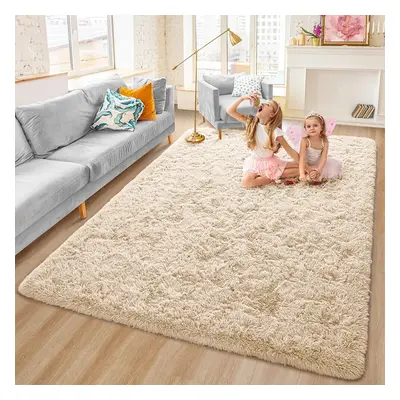 (200cm x 290cm OR 6ft 7" x 9ft 6"- Large Area Rug, Beige- Shaggy Rugs) Non-Slip Rugs Shaggy Rug 