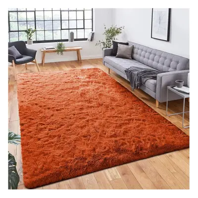 (200cm x 290cm (6ft 7" x 9ft 6"), Rust/Orange Shaggy Rugs) Fluffy Rug Non-Slip Shaggy Rugs Livin