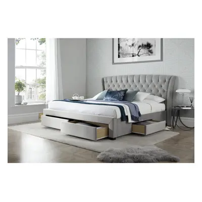 (Grey, Double) Newton Velvet Fabric Drawer Storage Bed