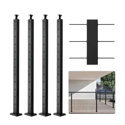 Vevor 4JZLGZHS1067WULW0V0 x x in. Steel Horizontal Hole Deck Railing Cable Railing Post, Black -