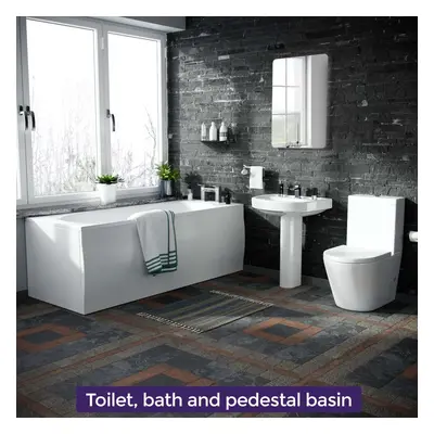 Pedestal Basin & Close Coupled WC Toilet with Straight Edge Bath Bathroom Suite